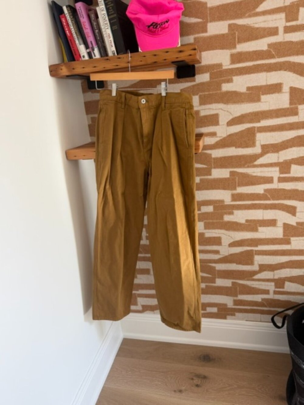 Denim Pleated Pants in Mustard - Picture 2 of 4